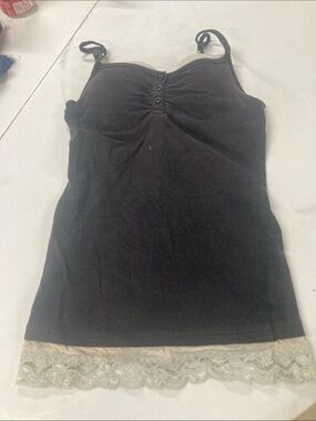 GLO jeans Black Cami with Cream Lace Trim